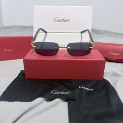 CARTIER Men's Rimless Metal Rectangle Sunglasses / Dark Shade