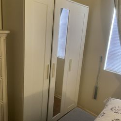 Living Spaces White Wardrobe Closet w/ Mirror – 3 Door