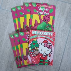 Vintage Barney & Baby Bop Big Coloring Books (7) & Hello Kitty Jumbo Activity