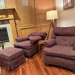 Set Of Semi-Recliner Chairs W/ Rolling Foot Rest