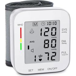 MMIZOO Wrist Blood Pressure Monitor Large LCD Display BP Machine Adjustable Cuff 5.31-7.68 inch Automatic 99x2 Sets Memory with Carrying Case for Home