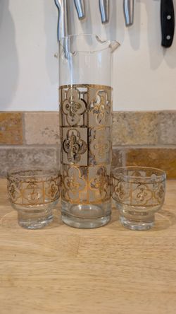 Vintage Culver Glass "Valencia" 22K Gold Pitcher & Tumblers Set