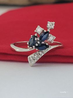 14K White Gold Sapphires and Genuine Diamonds Ring Size 9.25, Solid Gold/ Anillo de Oro Blanco con Zafiros y Diamantes! 👌🎁Post Tags: Anillo de Oro