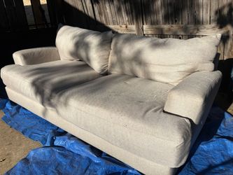 Cream Off White Chevron Fabric Sofa Couch Thick Cushions