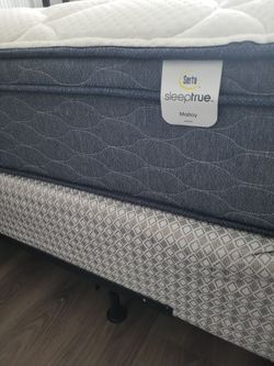 Queen bed with box spring and frame