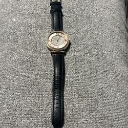 Michael Kors Catlin rose gold crystal dial black leather strap watch for women, model MK2376. Great condition.