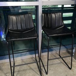  Set of 2 Contemporary Modern Tall Bar Stools 30” Seat Height Leather Barstools