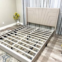 Beige Queen Size Bed Frame 