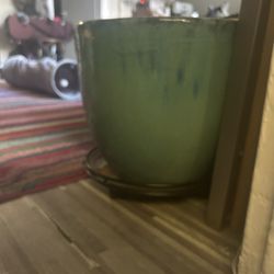 Large Turquoise Plant pot On Wheels- Heavy