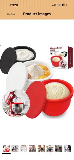 Silicone Bowl Liners for KitchenAid 5 Qt Tilt Head Mixer, 3 Pack Reusable Mixer Bowl Inserts with Lids, Non Stick Baking Accessories for KitchenAid St
