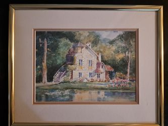 Beautiful matching set of two framed watercolor cottage prints by recognized artist Dawna Barton