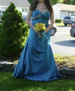 Teal jewel mermaid prom dress