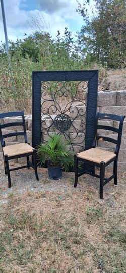 Black Ladder-Back Chairs with Rush Seats – Set of 2