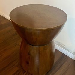 East at Main 16" Cinched Wood Drum Table Walnut: Handcrafted, Mango, Pre-owned, Excellent Condition