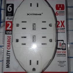 Dual Port USB Wall Tap w/ 6 Power Outlets
