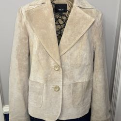 Mossimo Women’s Genuine Suede Leather Jacket Beige Tan Blazer Coat Size M
