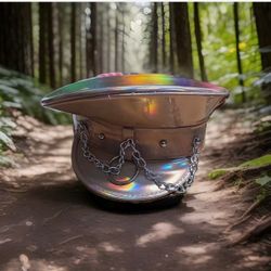 Peach Holographic Costume Cosplay Club iridescent Festival Cap/ Burningman Hat