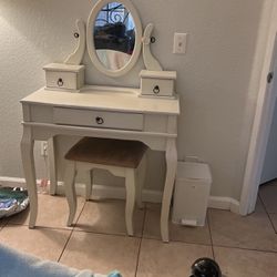 White Wooden Vanity.and Stool.