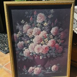 Vintage Floral Oil Painting Country Cottage Wall Art 
