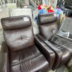 Brown leather swivel recliner