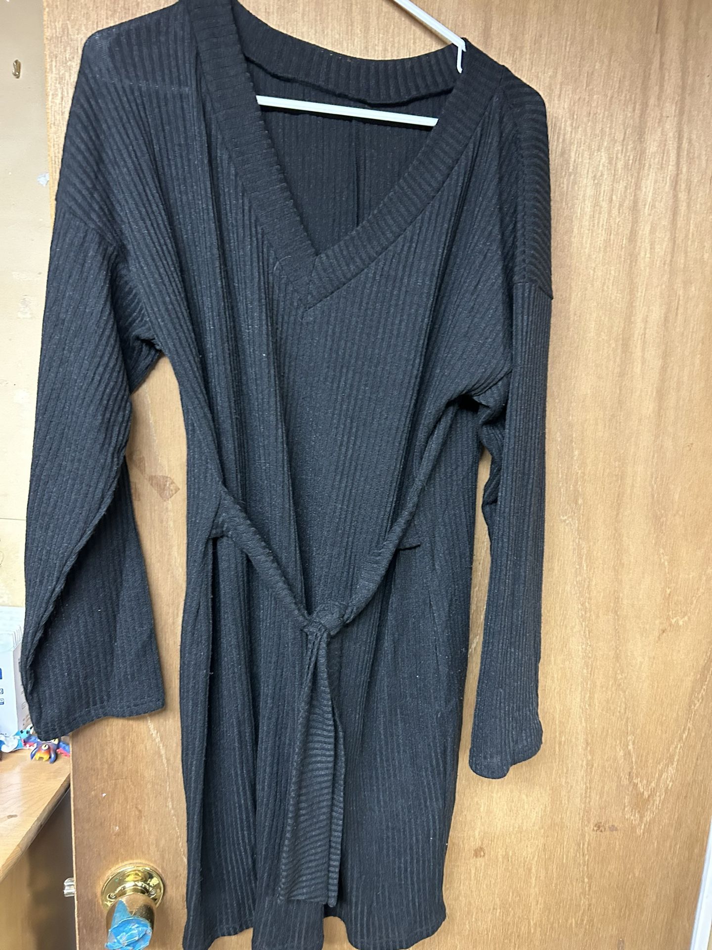 Women's Black Belted Knit Dress Large