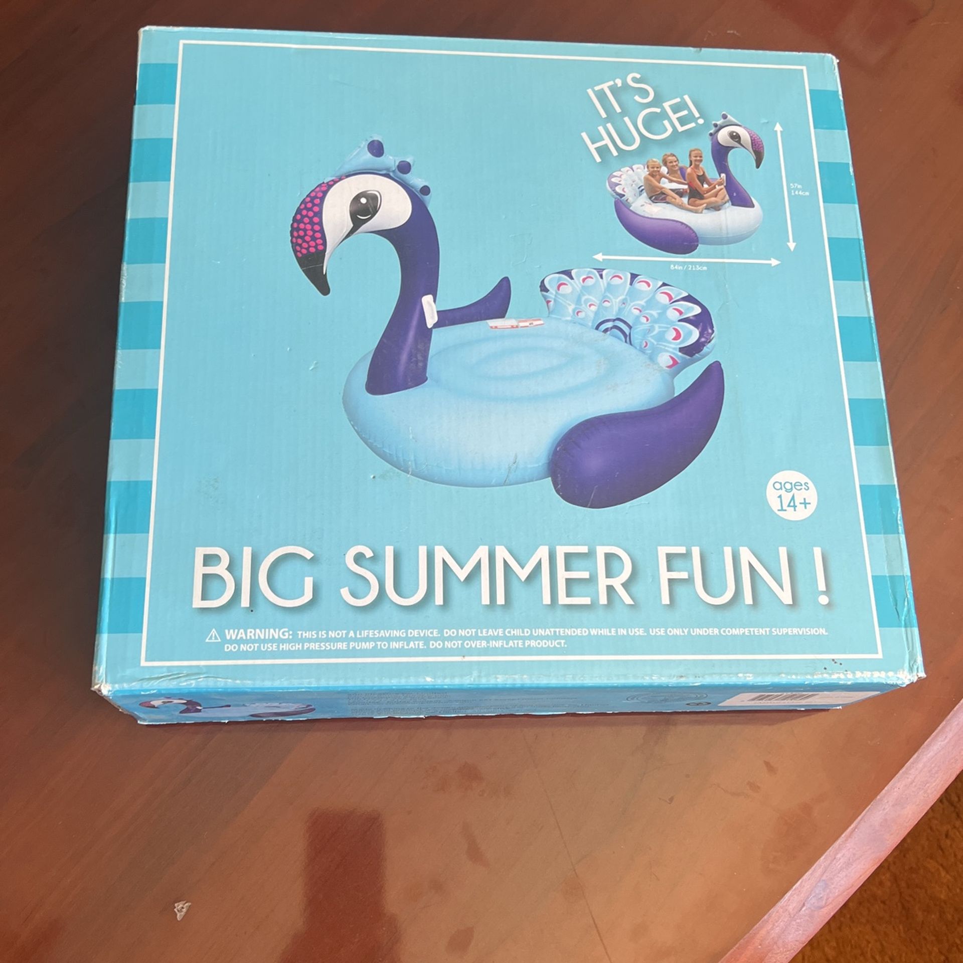Big Pretty Peacock Pool Toy 84”x57” Lake Float
