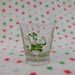 1970s Notre Dame Fighting Irish Leprechaun shot glass, ND book store, 2.5" Tall