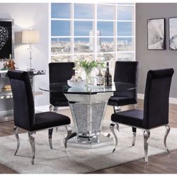 Glam Mirrored Dining Table With Faux Crystals Table Top Glass Is 15mm Tempered Clear Glass Brand New In Box Firm Price $1,060 Table ONLY!!