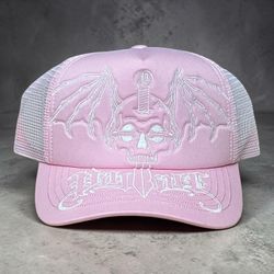 Palace Pink Skull Affliction Y2K Embroidery Trucker Mesh Hat