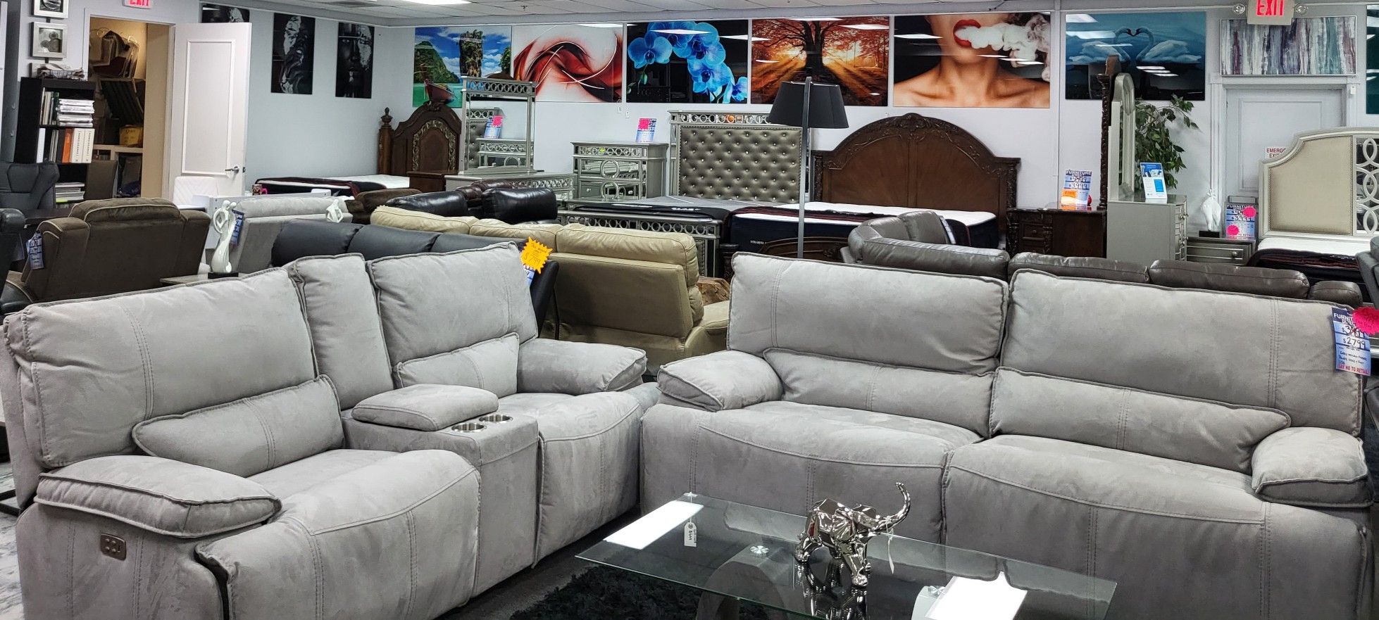 Reclining Micro-fiber Sofa And Loveseat With USB, Power Head And Foot $2,499