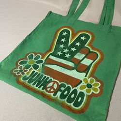 Canvas Tote | Junk Food - Vintage Bag | Peace Sign Graphic w/ American Flag Purse