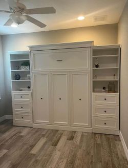 White Murphy Bed with Side Cabinet Units