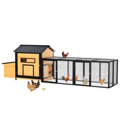 118 Large Wooden Chicken Coop Outdoor Hen House with Nesting Box, Leak-Proof Pull-Out Tray, Asphalt Roof & Free-Range Doors – Secure Poultry Cage for 