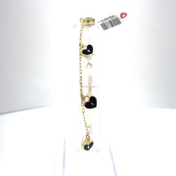 14Kt Yellow Gold 7.5” Black Heart Locks Enamel Bracelet 3.70g 199463/4