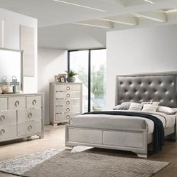 New Queen 4-Piece Bedroom Set Twin Bed Frame Dresser Mirror And Nightstand
