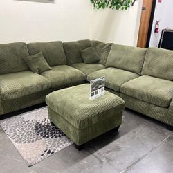 Black friday corduroy sectional sofa with ottoman