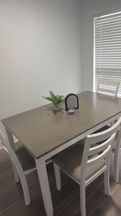 Dining room table + chairs and stool