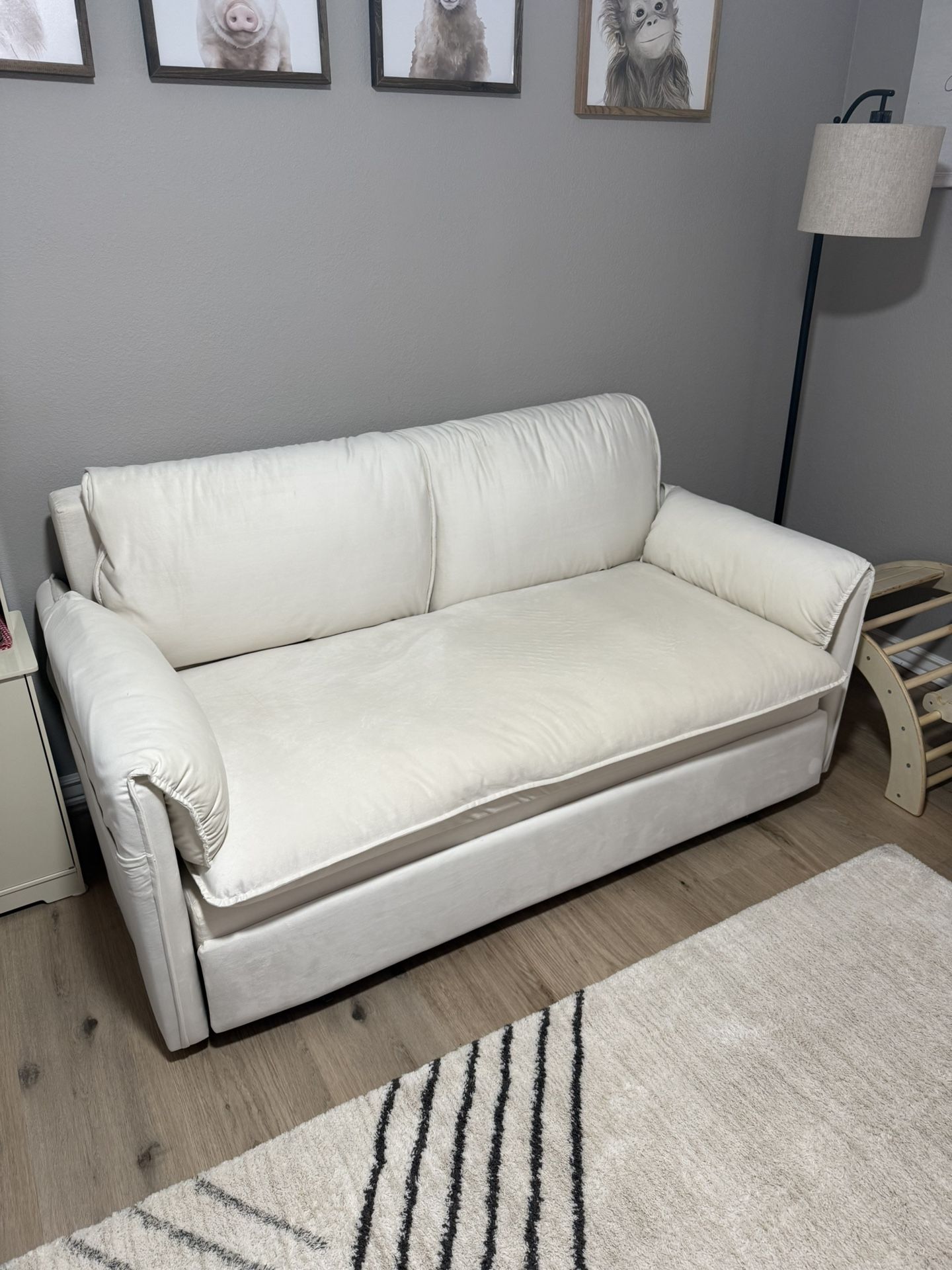 Queen Pull Out Sofa Bed, Velvet Convertible Sleeper Loveseat Sofa with Side Storage, Comfy Cloud Futon Couch Pullout Couch Bed