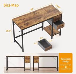 🥨Computer Desk with 2 Drawers, 40 Inch Small Home Office Desk Study Writing Table, Light Brown