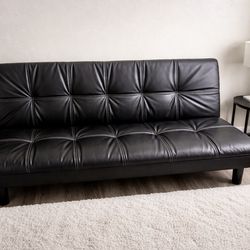 Black Leather Futon Sofa Bed – Reclines 3 Levels