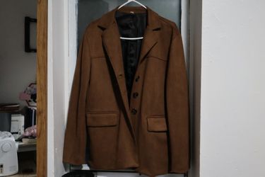 Brown Wool-Blend Blazer Jacket
