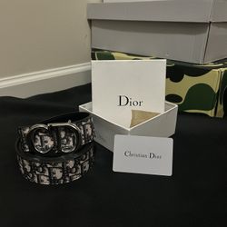 Christian Dior Men's Blue and White Belt