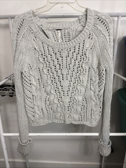 Free People Lacy Open Knit Sweater XS Split Back Gray Light Weight BOHO Girlie