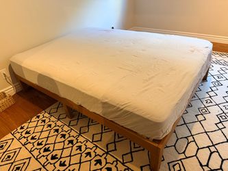 Queen sized wooden bed frame + mattress + 100% wool rug