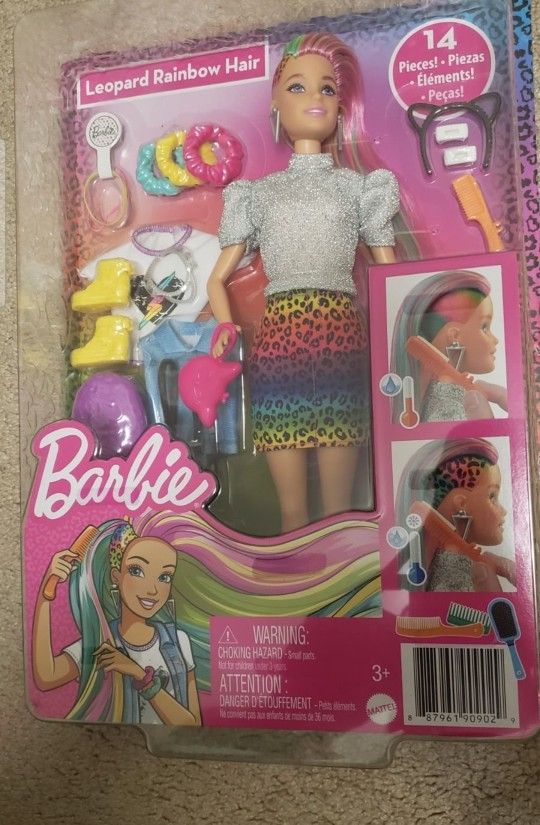 Barbie Doll Leopard Rainbow Hair with Color-Change Highlights