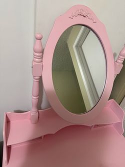 Pink Wooden Vanity Mirror with Shelf