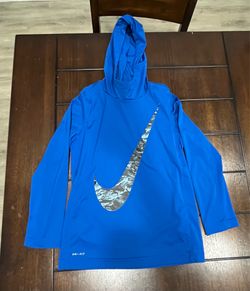 NIKE Dri-Fit Pullover Hoodie Mens Medium M Royal Blue Camo Big Swoosh Shirt Top