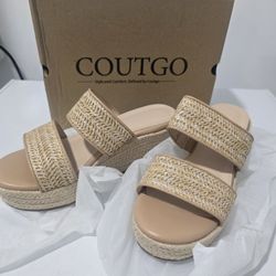 NEW COUTGO SLIDE PLATFORM SANDALS SIZE 6 1/2