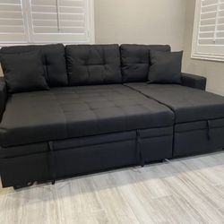 Black Reversible Sectional With Pull Out Bed ‼️new In Stock‼️