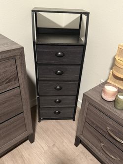 Black Oak 5-Drawer Storage Tower